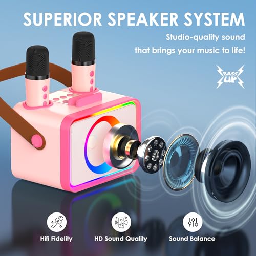 Portable Bluetooth Karaoke Machine with 2 Wireless Microphone and LED Lights W8549