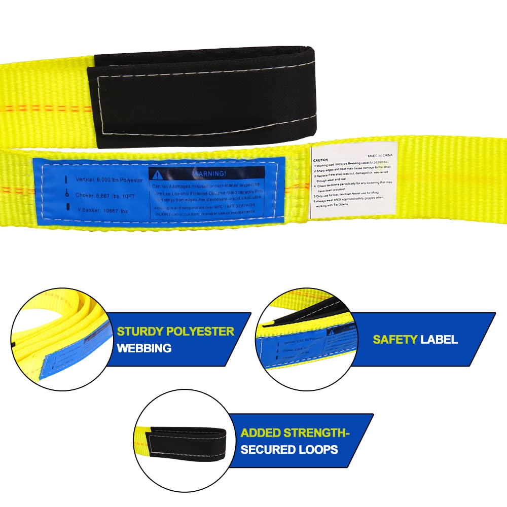 10'x2 Nylon Tow Strap 2 Pack 15,000lbs Heavy Duty Lifting Sling X36219