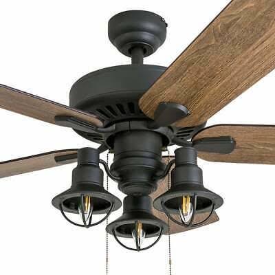 Rustic Industrial Farmhouse LED Ceiling Fan with Light Kit and Remote, 52x22 W1573