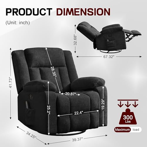 360° Swivel Rocking Recliner with Massage and Heating N51375