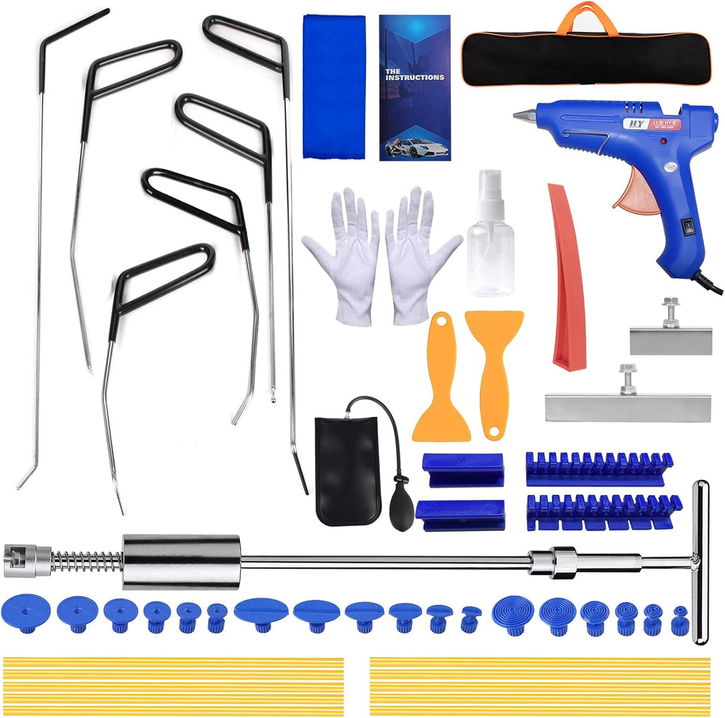 52pcs Paintless Dent Repair Kit with Repair Rods, Air Wedge Bag, Window Wedge, T-bar Dent Puller R8794