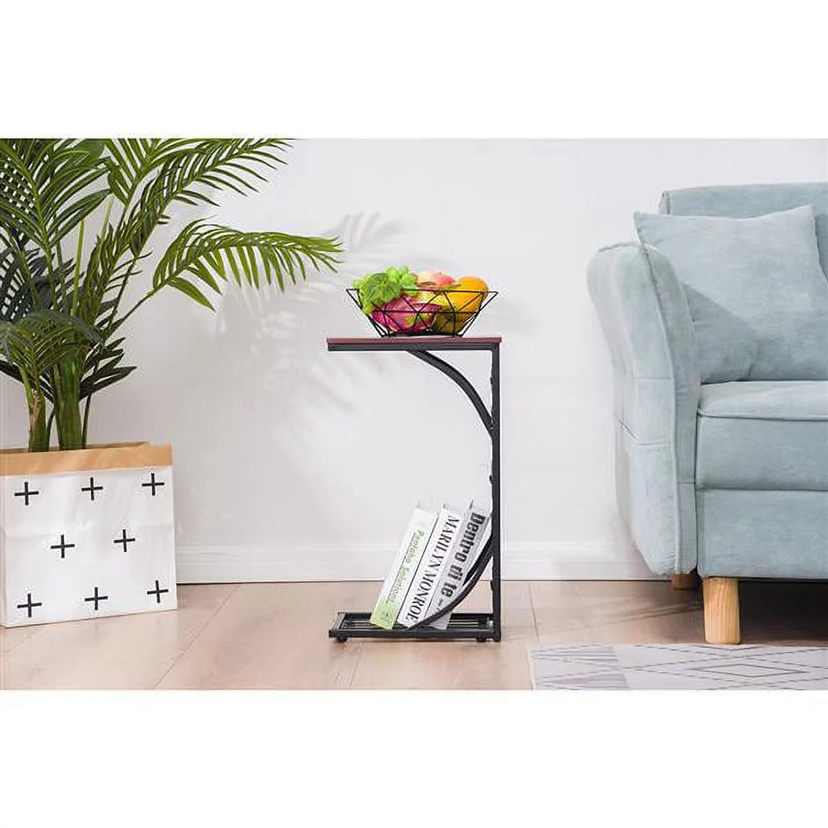 Brown C-Shaped Sofa Side Table X70756