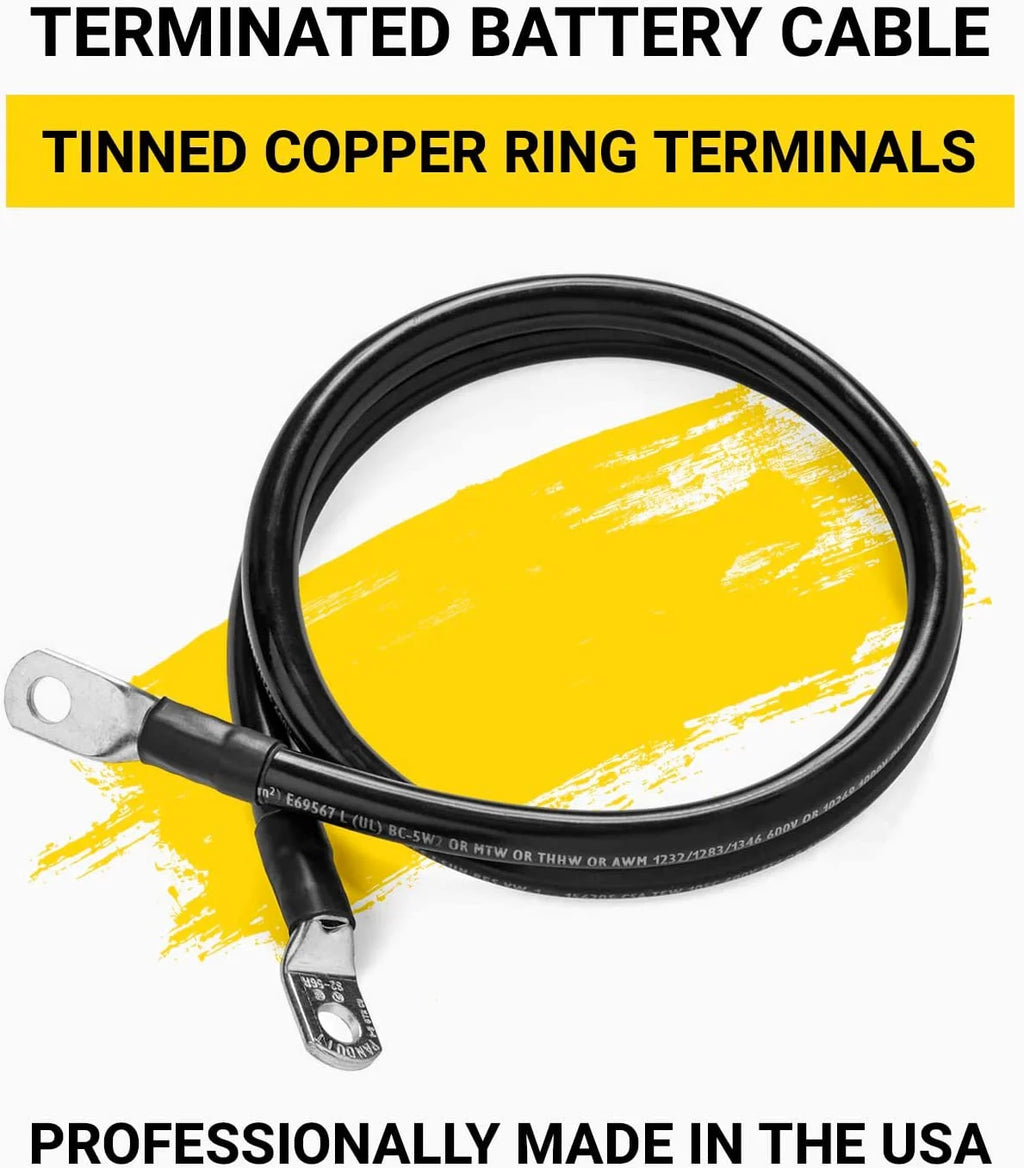 Black 10 Foot 2/0 AWG Battery Cable with 3/8" Ring Terminals D47013