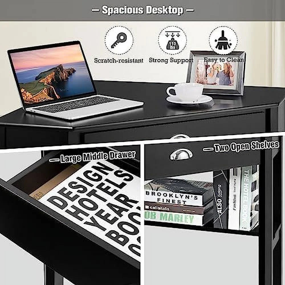 Corner Computer Desk with Drawer and Shelves X580229
