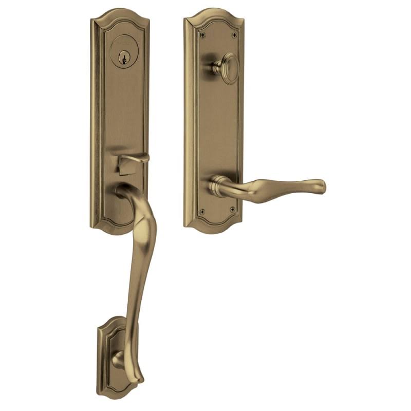 Satin Brass and Black Left Hand Dummy Entry Handleset with Lever G9858