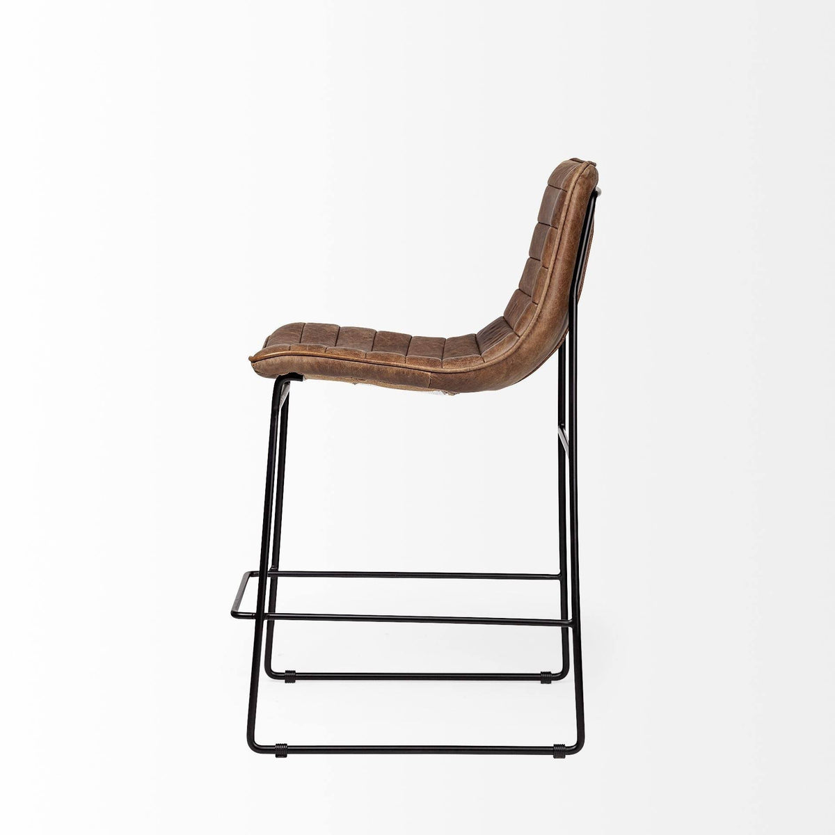 Brown Leather Seat Black Metal Frame Stool S660408