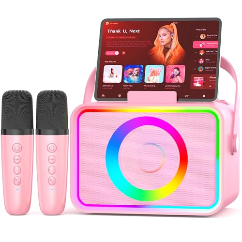 Portable Bluetooth Karaoke Machine with 2 Wireless Microphone and LED Lights W8549
