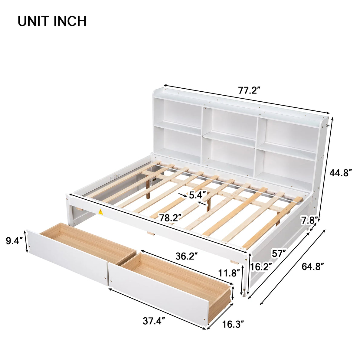 Full Size Platform Bed with Bookcases and Drawers Gray S84246