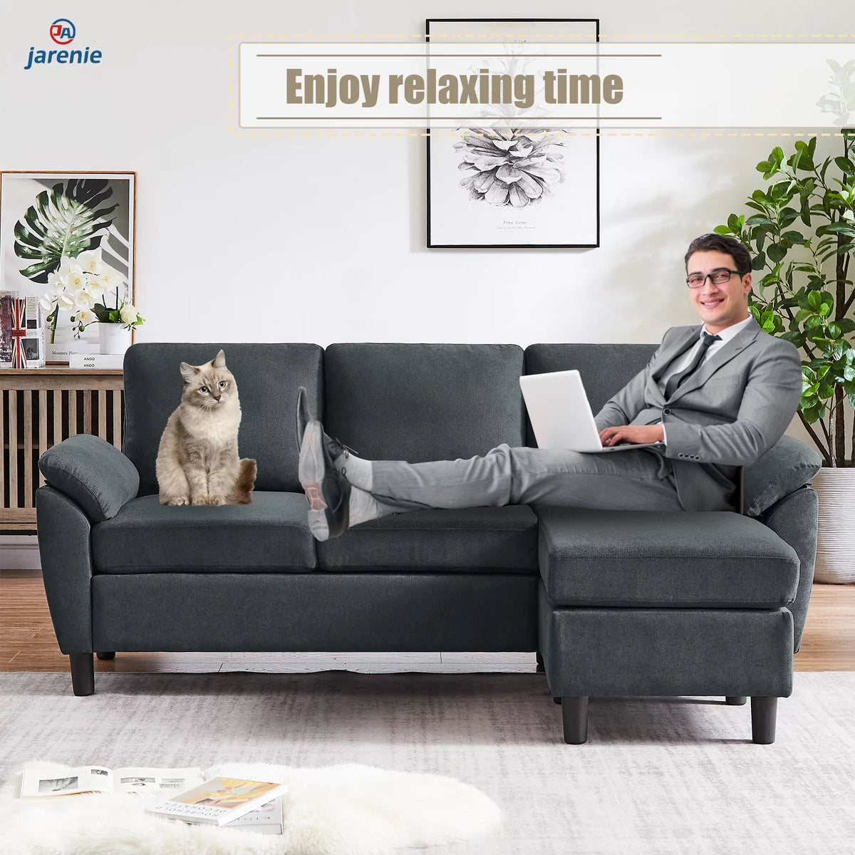 Modern Fabric L-Shaped Sectional Sofa with Chaise D753