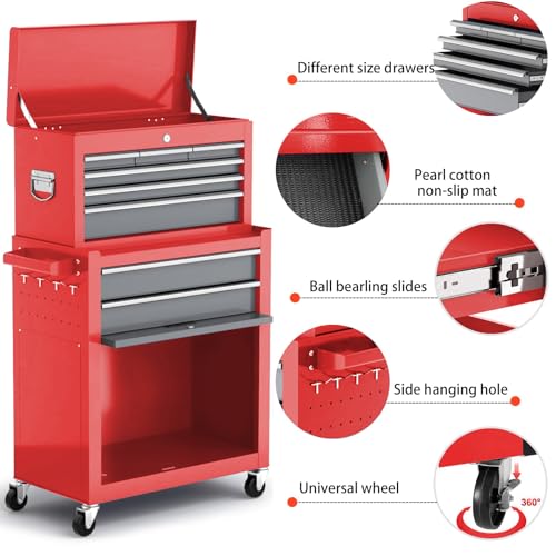 8 Drawer Rolling Metal Tool Chest with Wheels A341