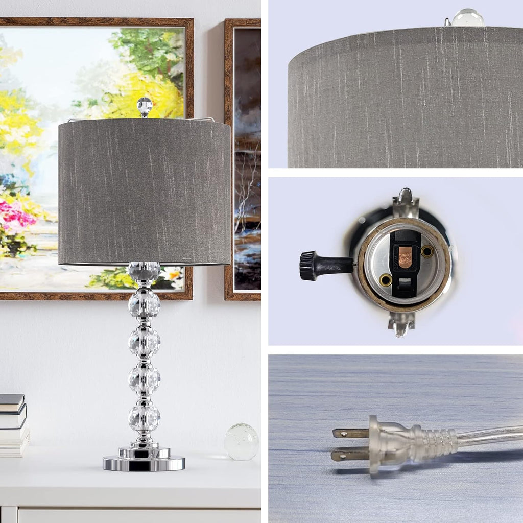 Crystal Linen Drum Shade Table Light Set of 2 H258793