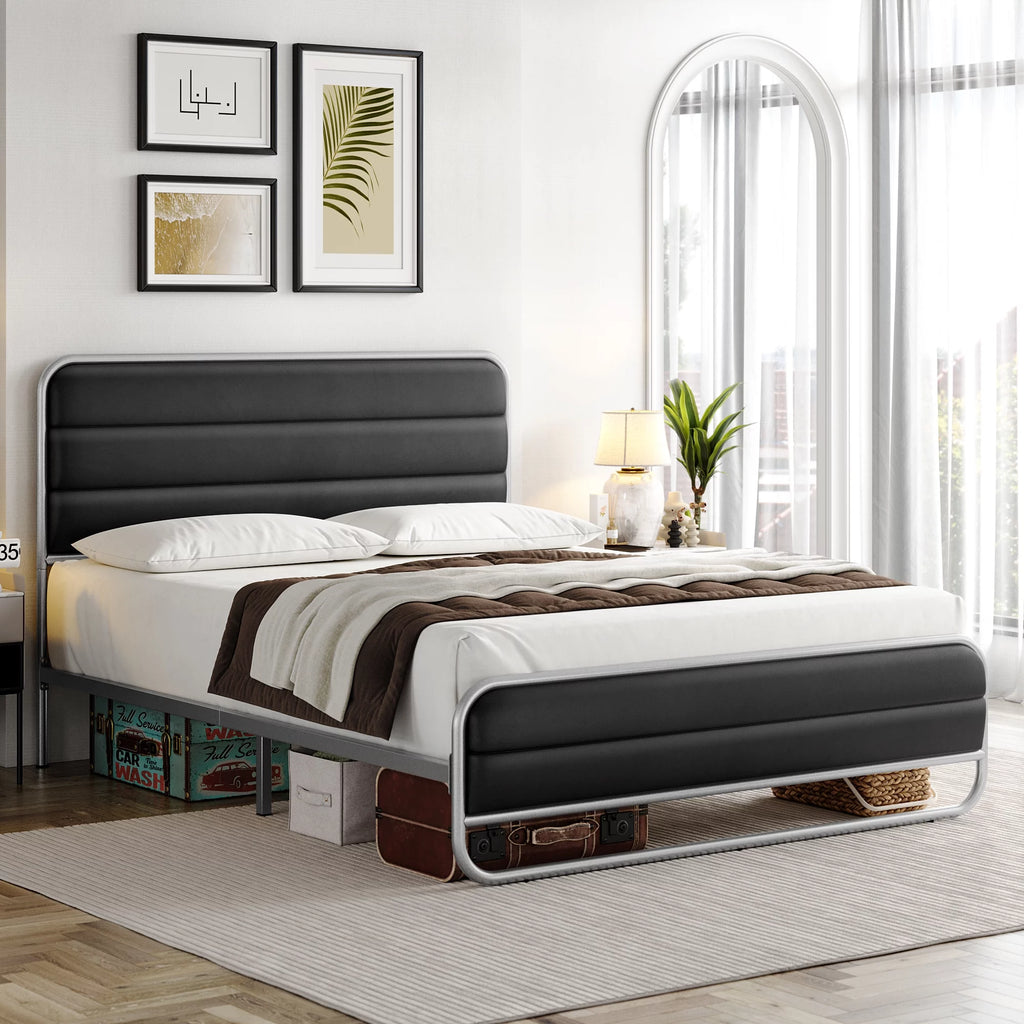 Full Bed Frame with PU Leather Upholstered Headboard T951241