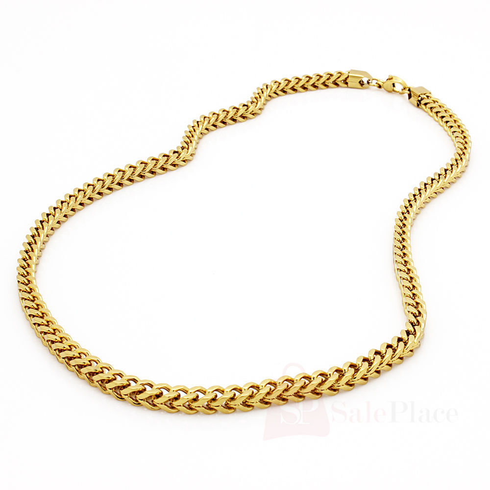 Gold Stainless Steel Franco Cuban Box Chain Necklace G636170