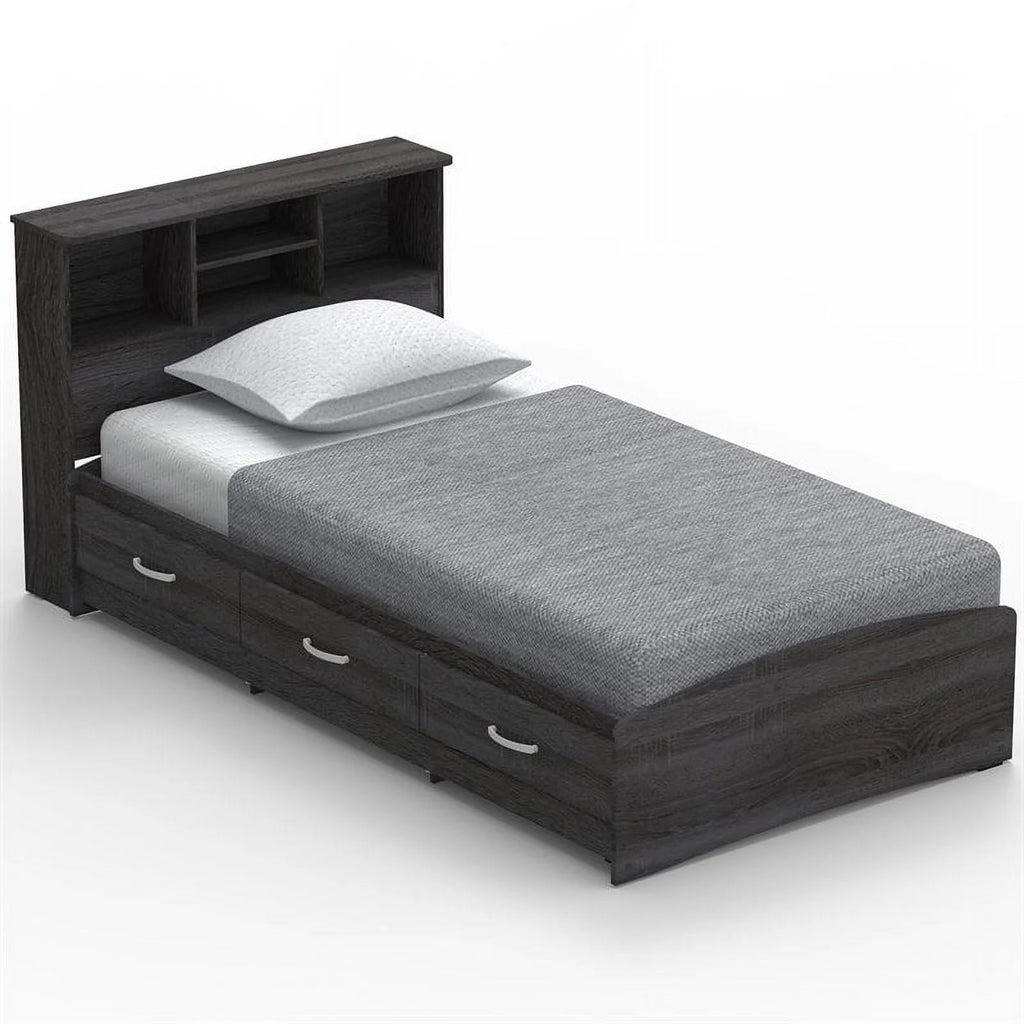 Twin Captains Bed and 4-Door 2-Drawer Armoire Set in Gray N55300