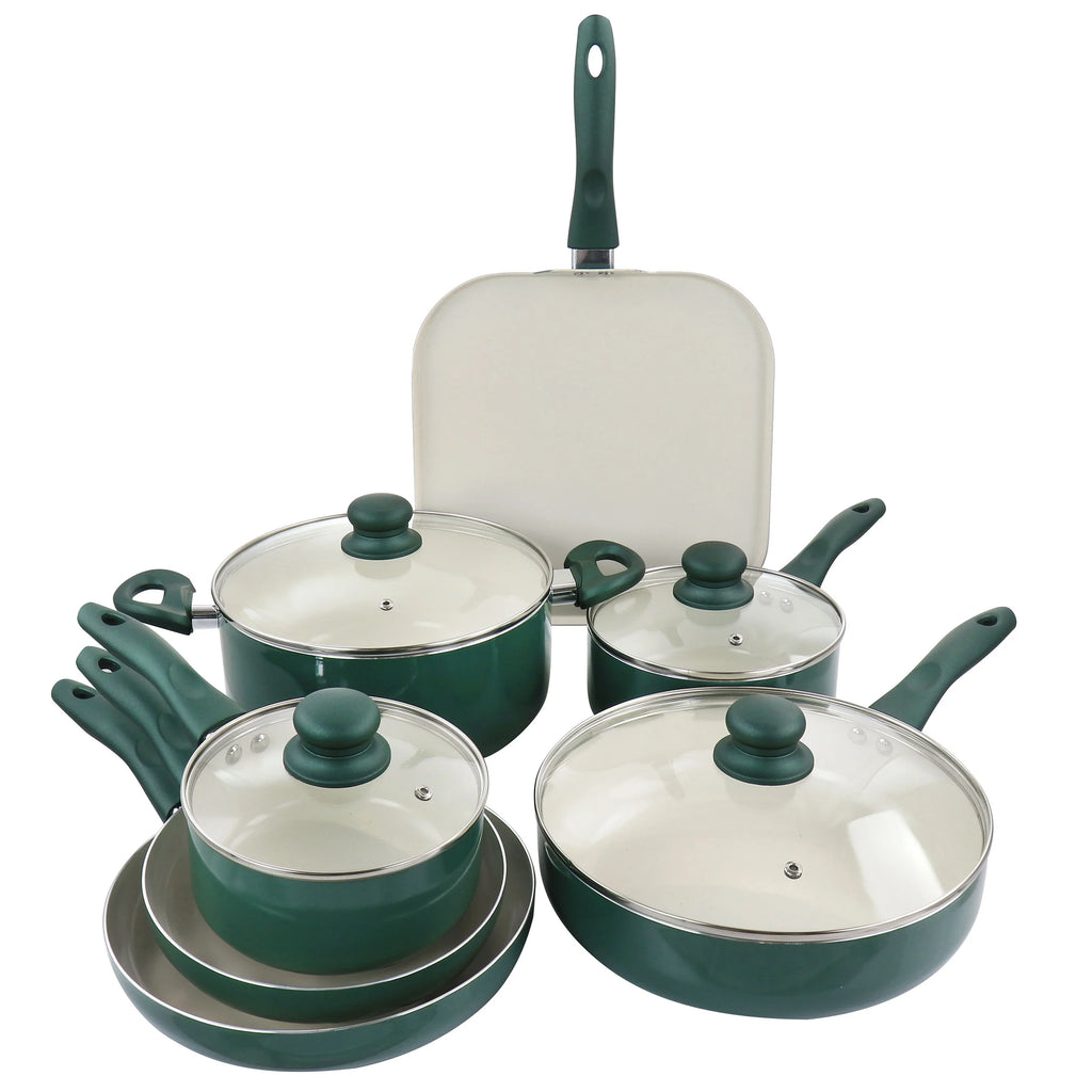 Green 11 Piece Ceramic Nonstick Aluminum Cookware Set N40894
