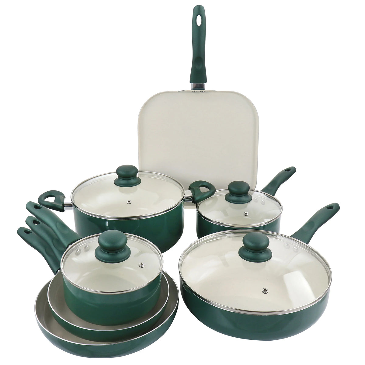 Green 11 Piece Ceramic Nonstick Aluminum Cookware Set N40894