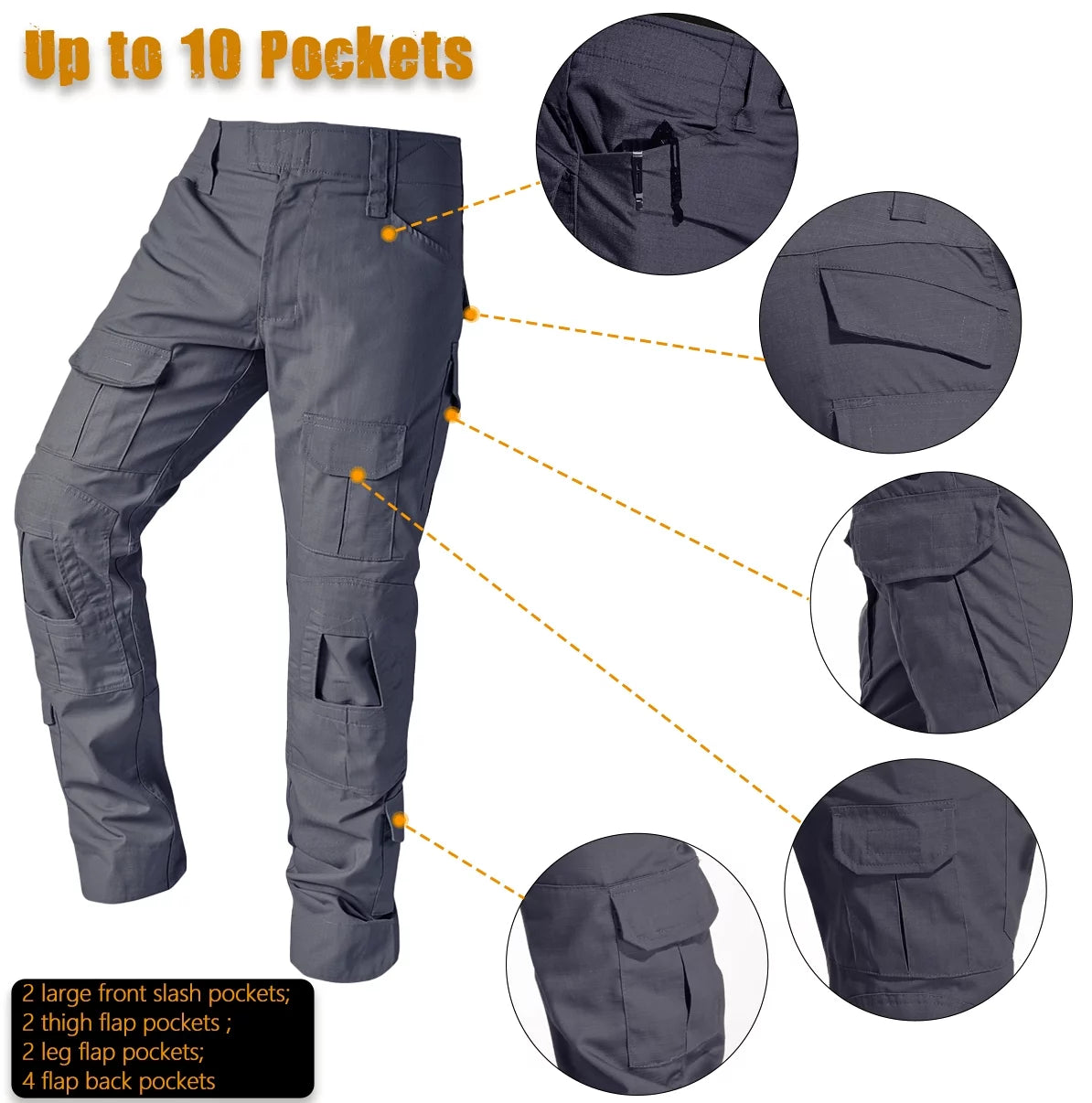 Men's Outdoor Hiking Cargo Work Pants with 10 Pockets E848
