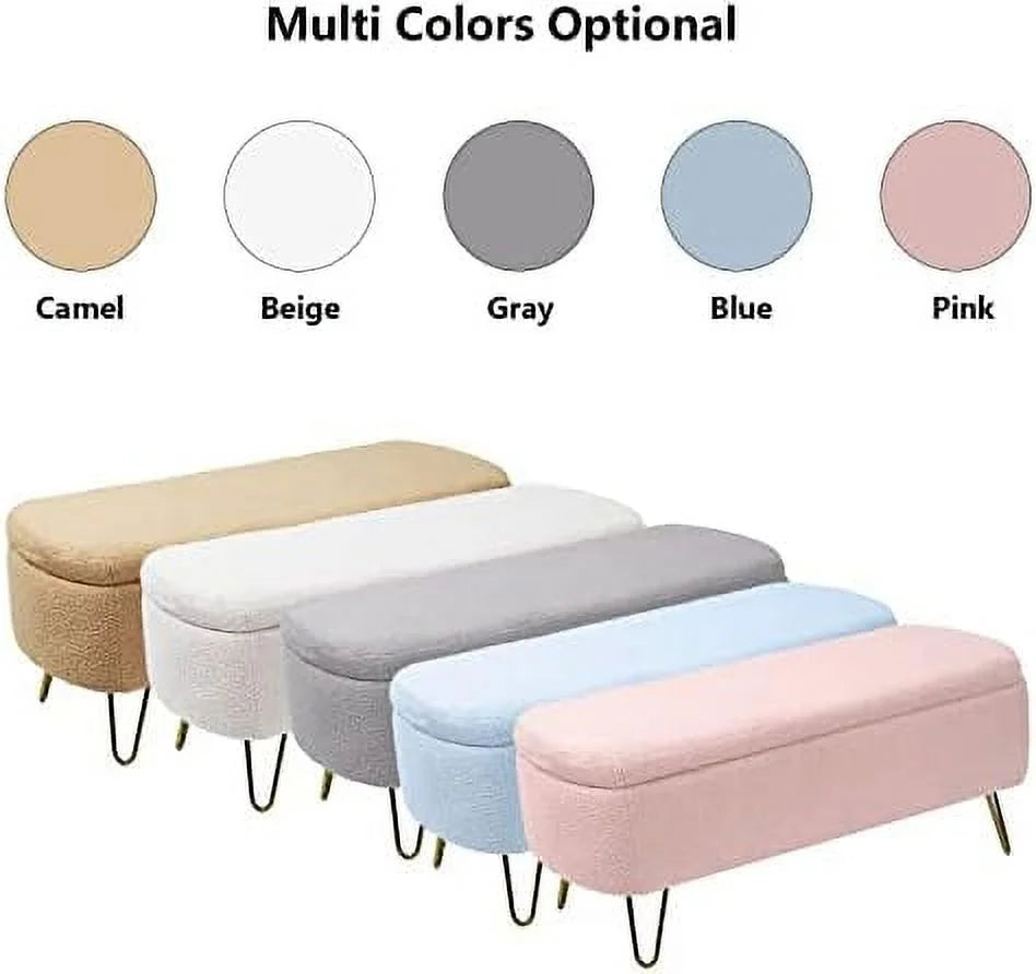 Cream White Boucle Ottoman Bench L621