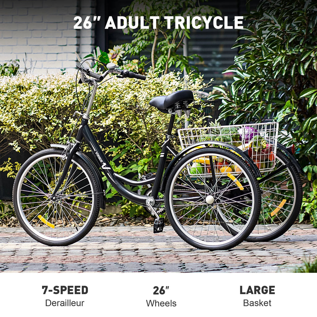 26 Inch 3 Wheel Bike with 7 Speeds & Basket R4889