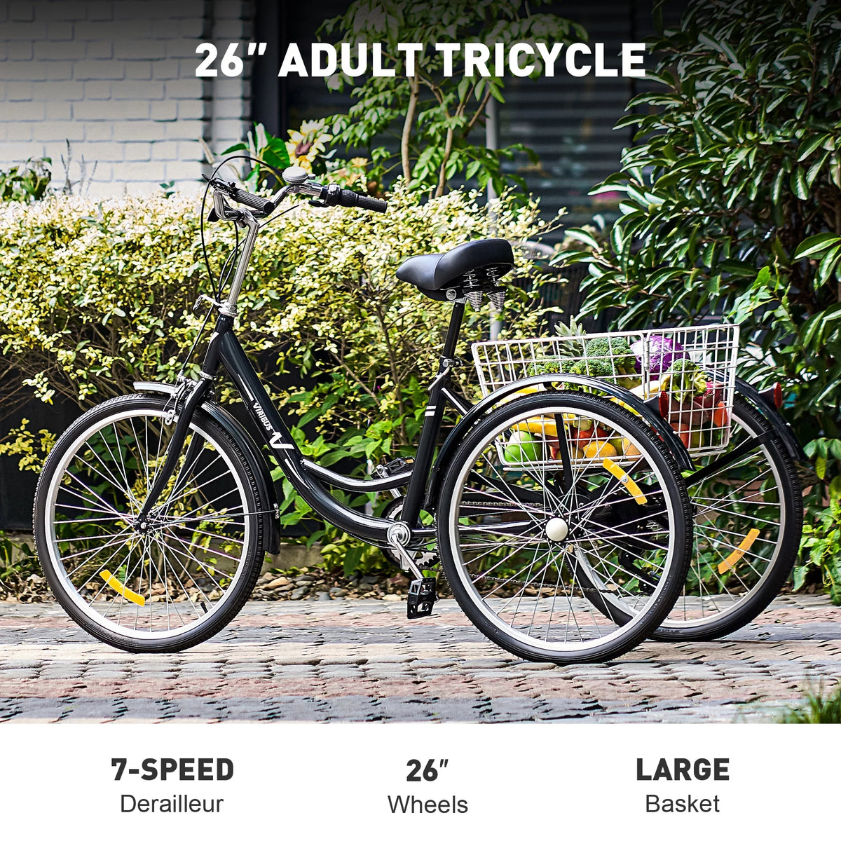 26 Inch 3 Wheel Bike with 7 Speeds & Basket R4889
