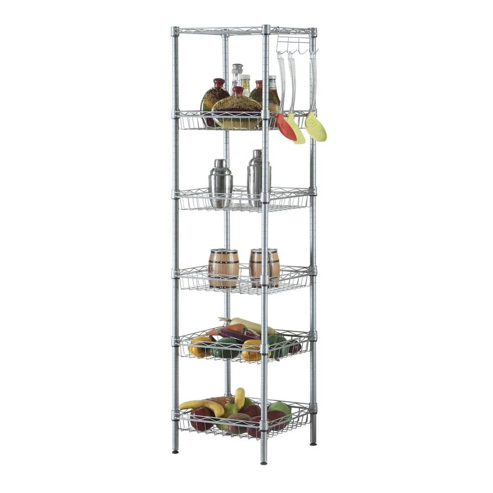 6-Tier Wire Storage Shelves Unit with Side Hooks T1355