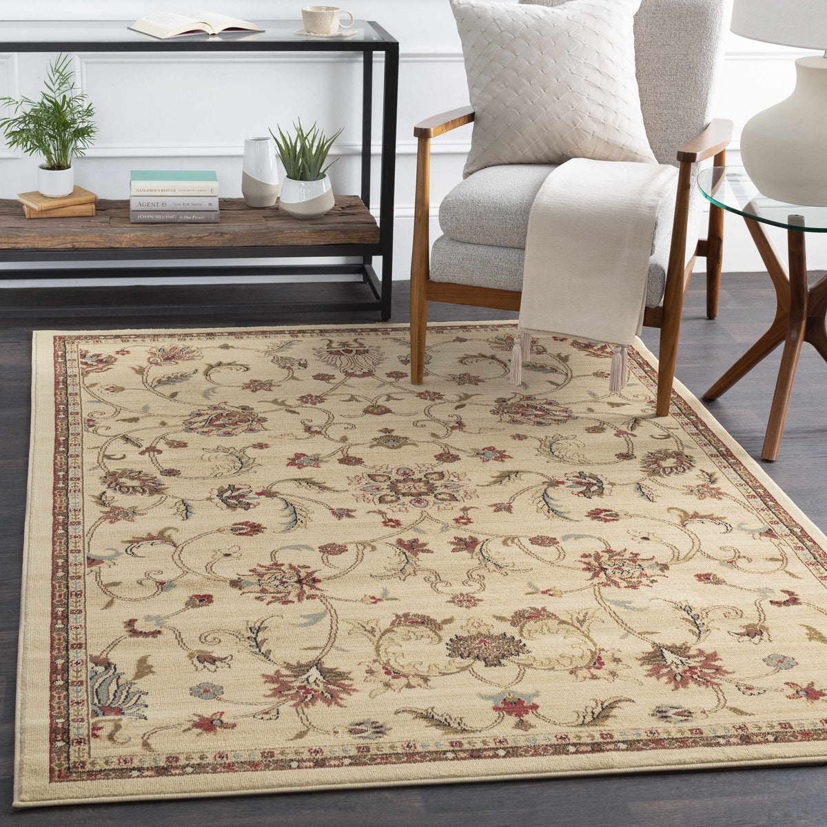 Black Beige Orange Area Rug I584326