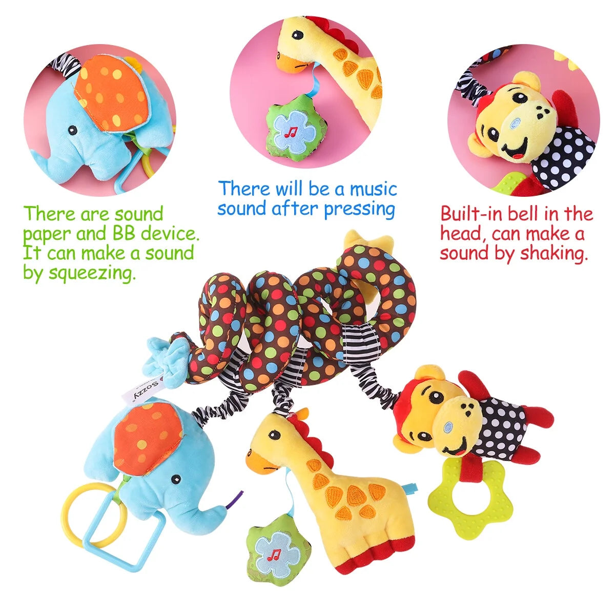 Baby Stroller Wrap Around Toys Infant Car Seat Activity Spiral Plush Toy D8171
