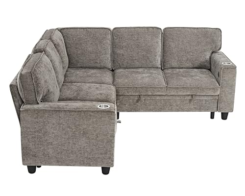86 INCH L Shaped Convertible Sleeper Sectional Sofa Pull-Out Couch Bed I795742