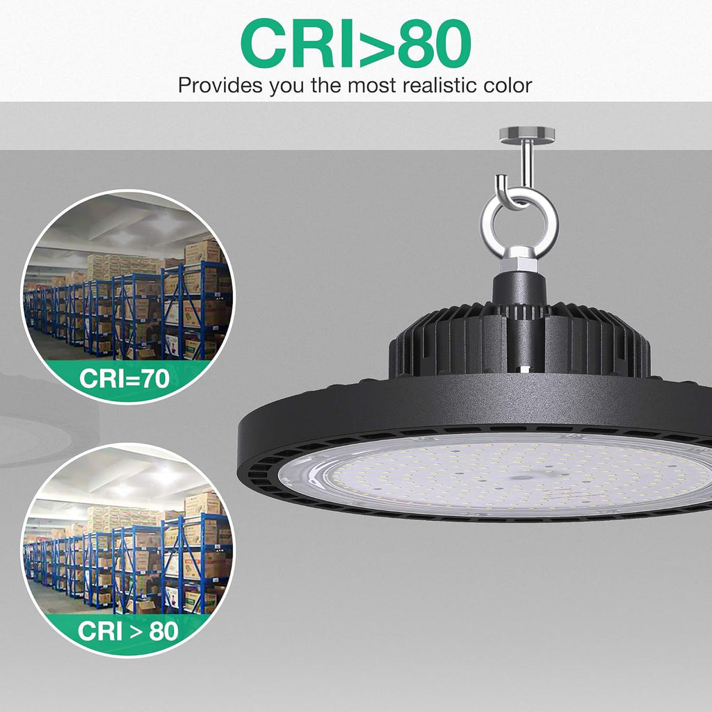 2 Pcs UFO LED High Bay Light, 150W, 21000 LM, 5000K Daylight, IP65 Waterproof, Non-Dim, 5ft Cable with US Plug H47598