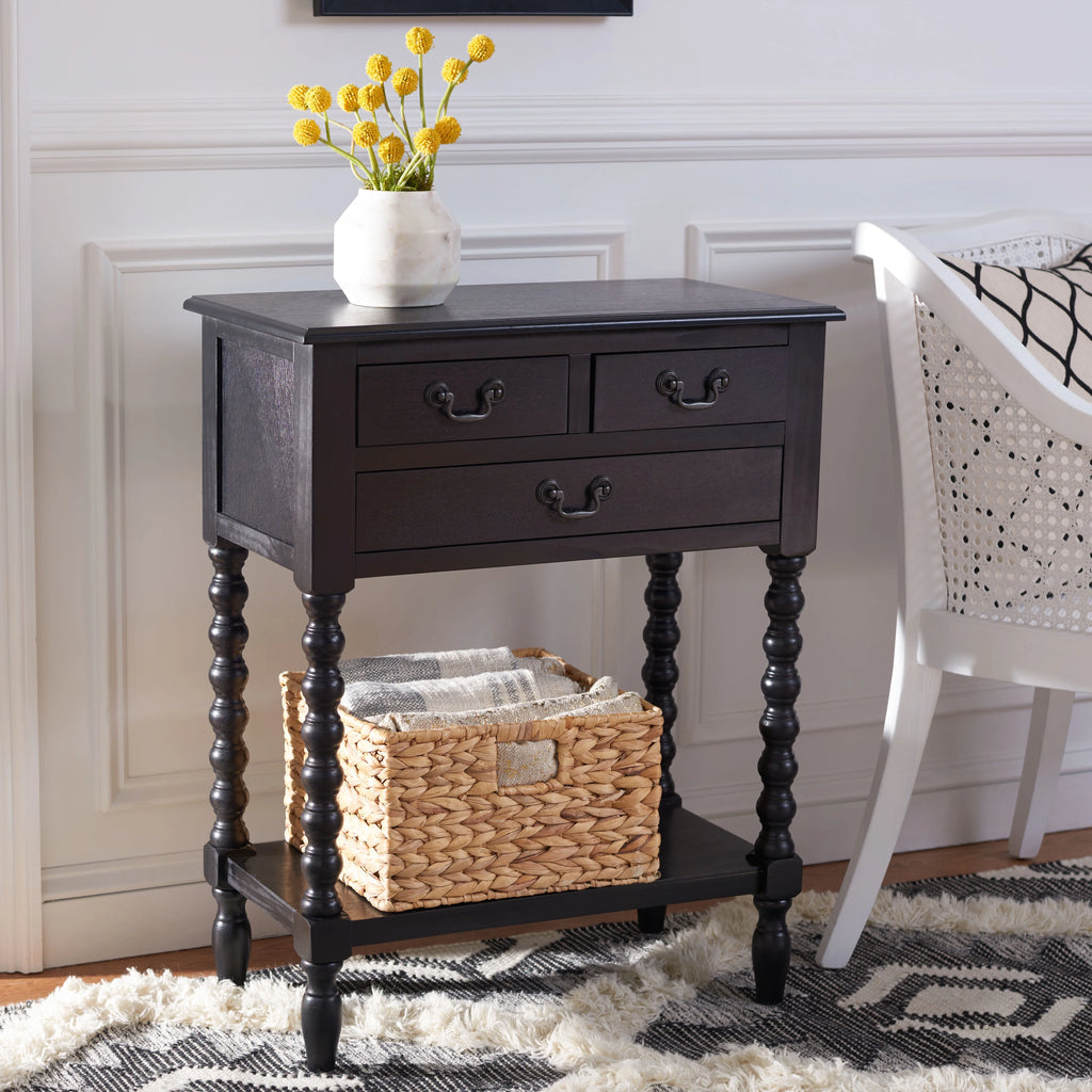 Black 3-Drawer Wood Console Table K7161