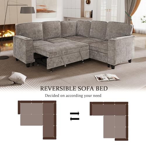86 INCH L Shaped Convertible Sleeper Sectional Sofa Pull-Out Couch Bed I795742