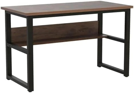 Computer Desk with Shelves 47 Inches Natural Wood Black Metal Frame H41063