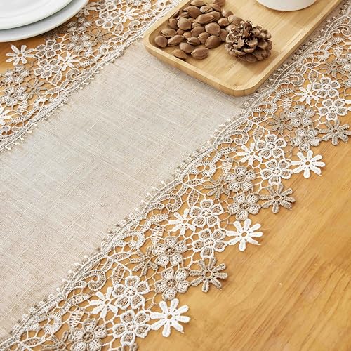 Beige Floral Lace Table Runner 120 inches L3552