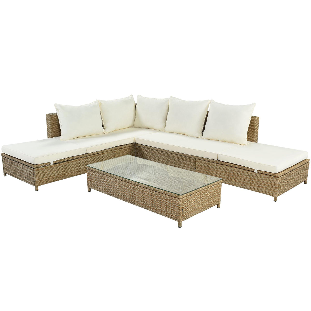 6 Seat PE Rattan Sectional Sofa Set with Adjustable Chaise R220471