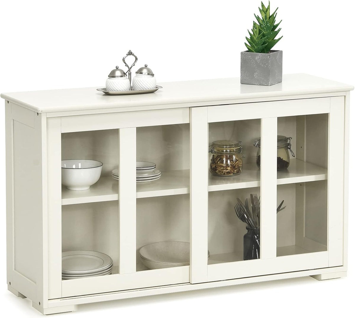 Antique Stackable Sideboard Cabinet with Sliding Door Window M335951