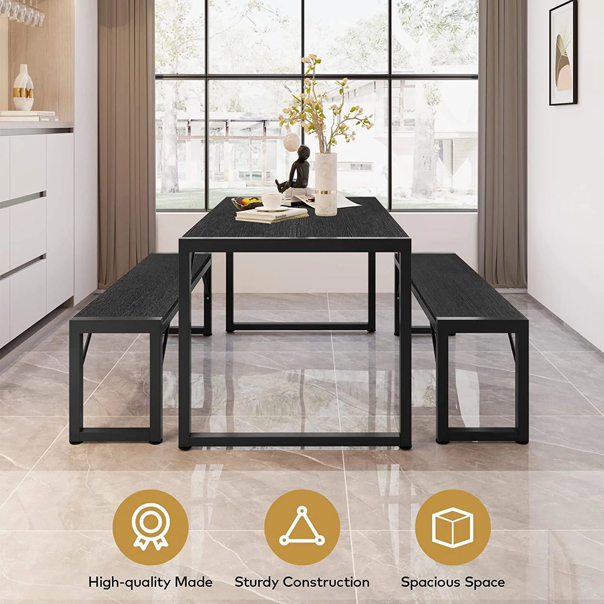 Black Modern Dining Table and Chairs for 4 F344489