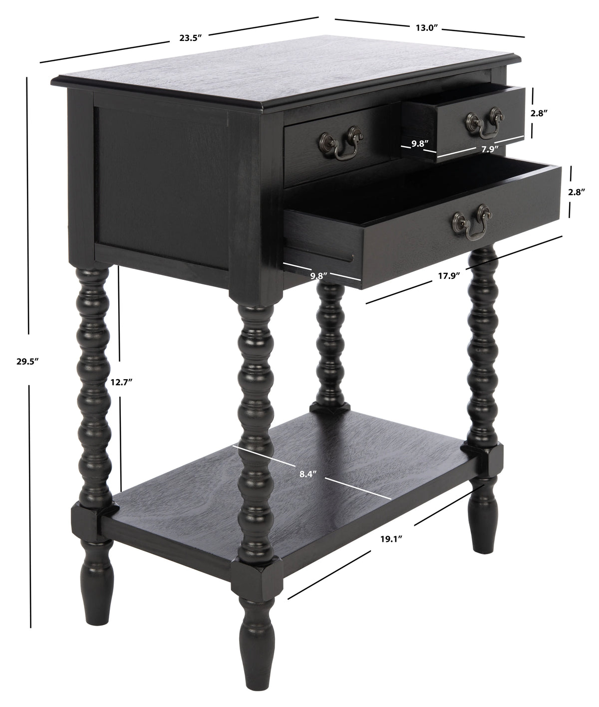 Black 3-Drawer Wood Console Table K7161