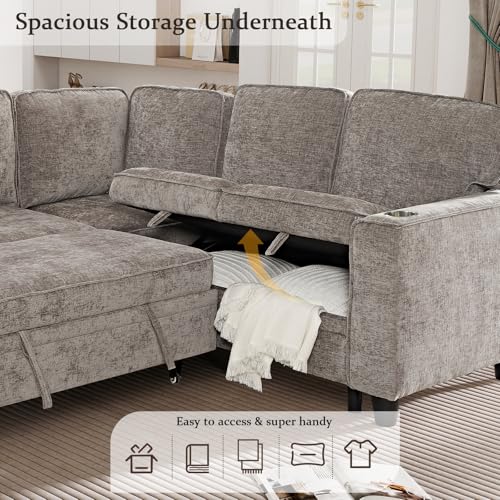 86 INCH L Shaped Convertible Sleeper Sectional Sofa Pull-Out Couch Bed I795742