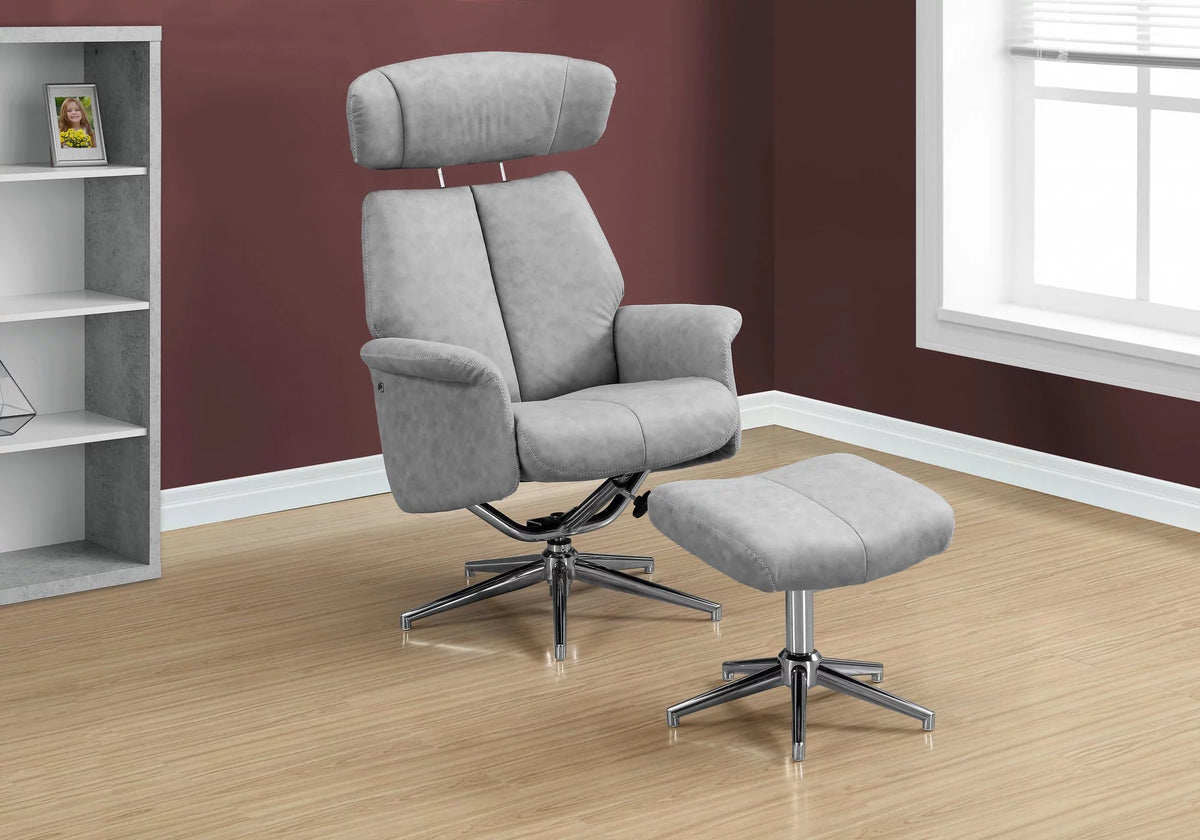 Charcoal Gray Reclining Chair with Ottoman Set of 2 D405