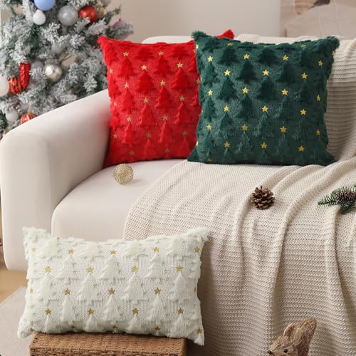 Dark Green Christmas Tree Pillow Covers 18 x 18 inch Set of 2 Plush Faux Fur B209948