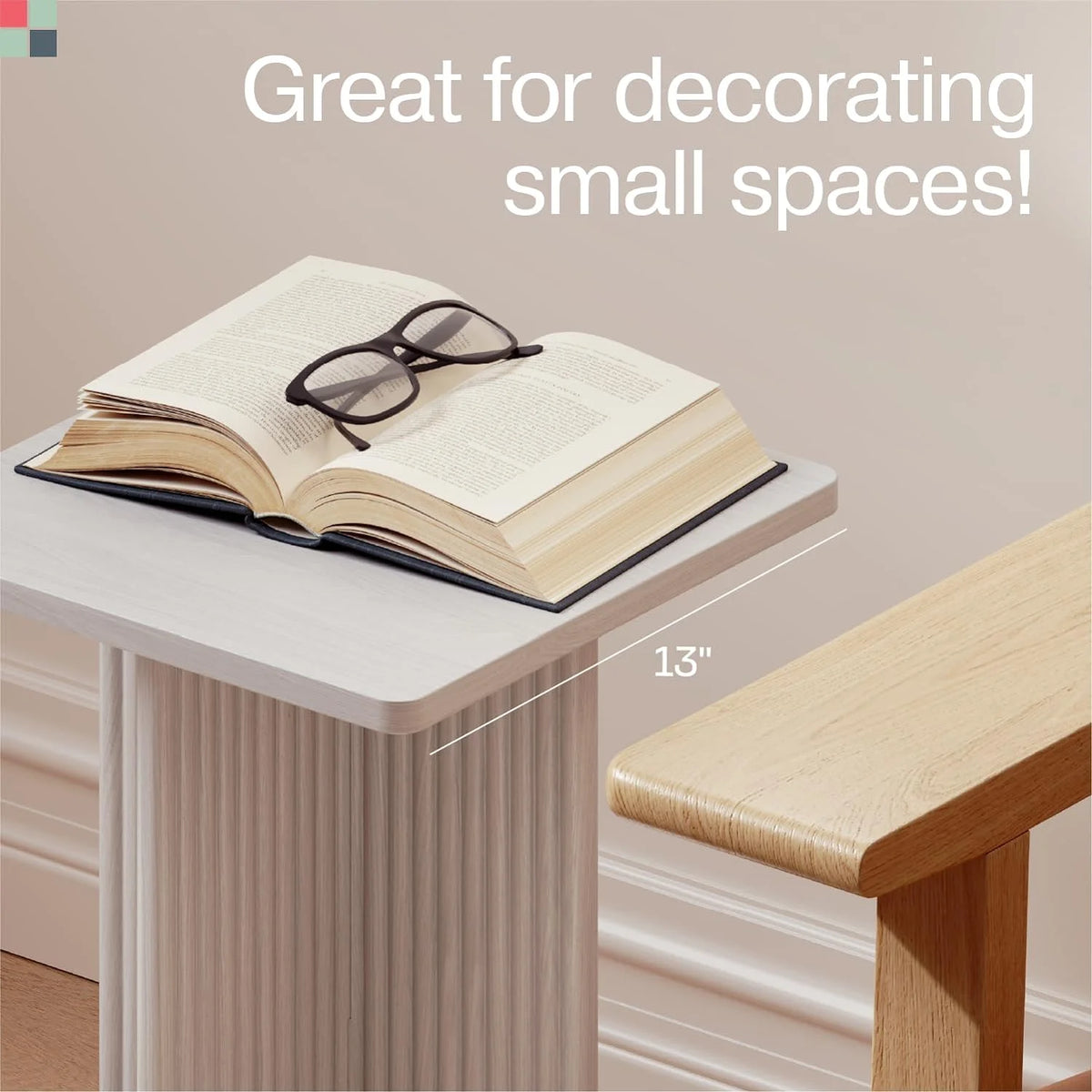 Fluted Accent Side Table with Solid Oak Base J754068