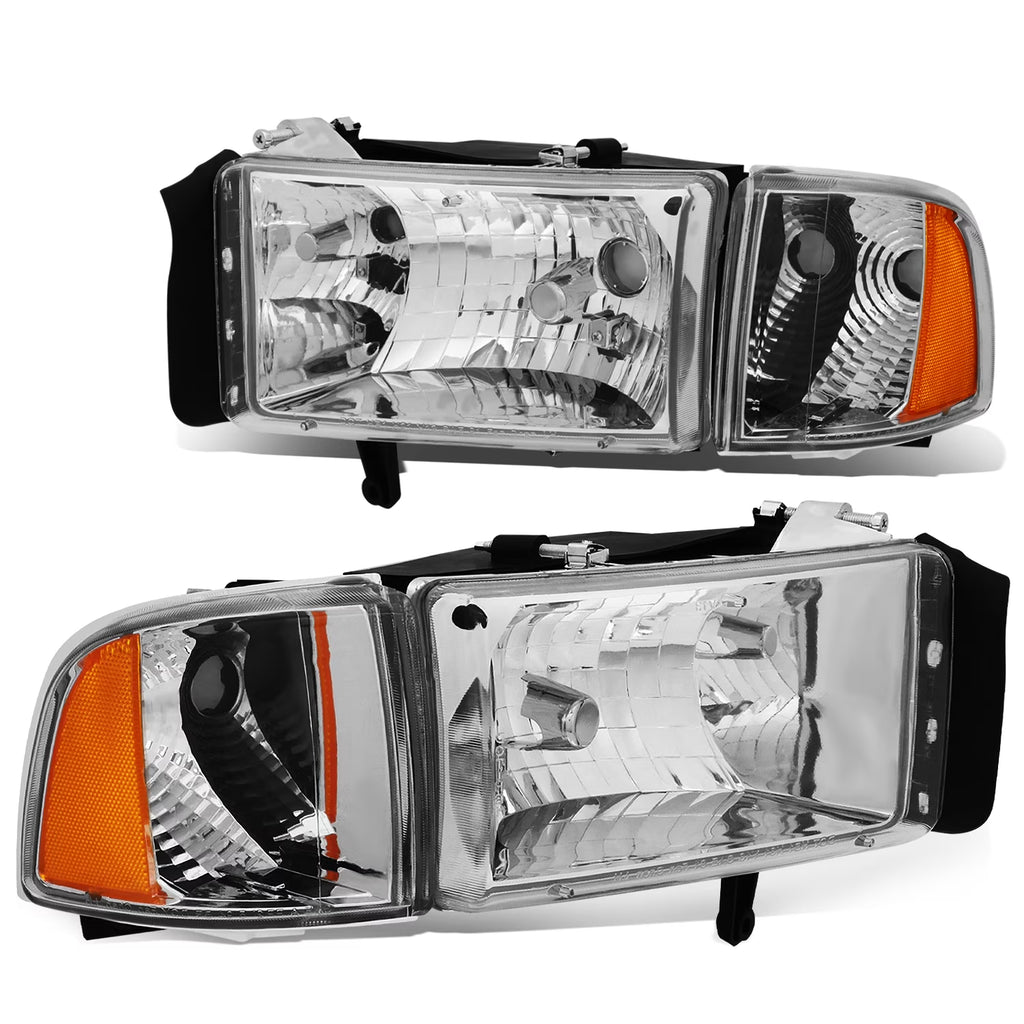 Chrome Housing Amber Headlight and Corner Lamp for Dodge Ram Truck P7686