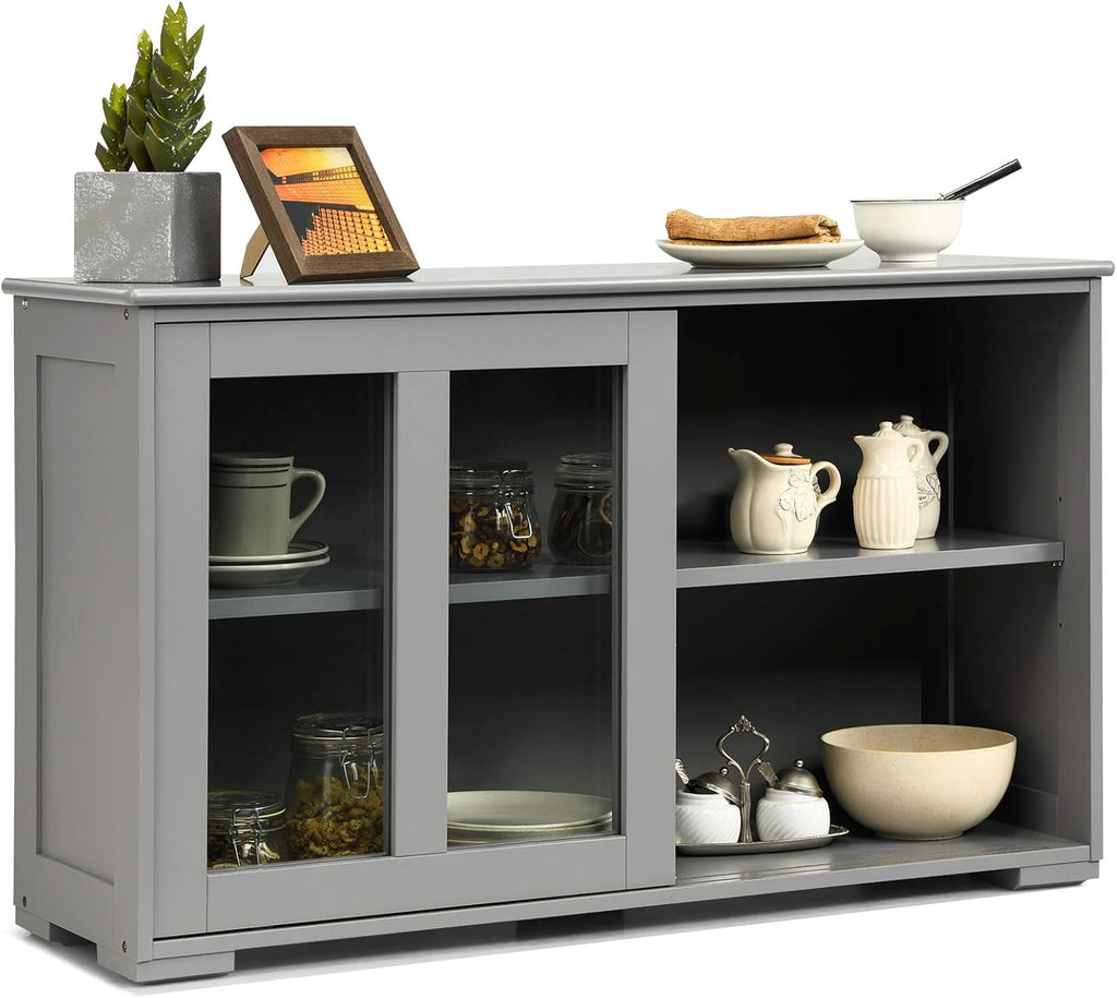 Antique Stackable Sideboard Cabinet with Sliding Door Window M335951