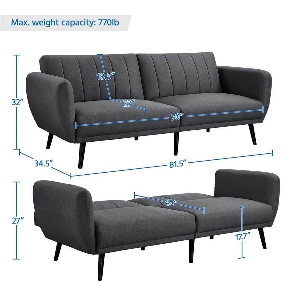 Dark Grey Linen Upholstered Sofa Bed with Wooden Legs Q564