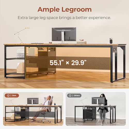 71" Reversible L Shaped Desk with File Cabinet & Power Outlets R746