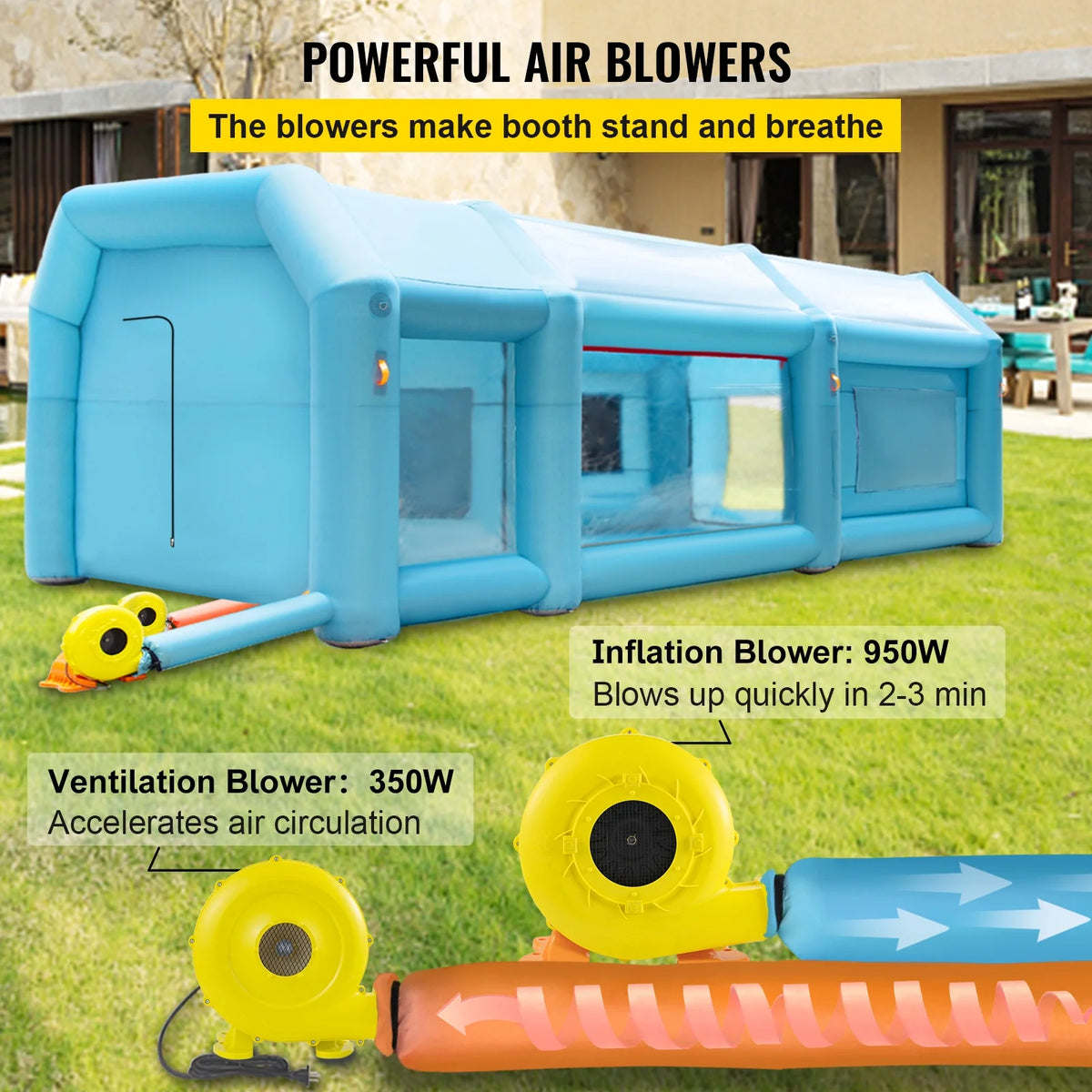 Inflatable Spray Booth Car Paint Tent 26x13x10FT Filter System 2 Blowers X7362