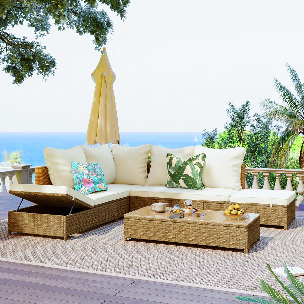 6 Seat PE Rattan Sectional Sofa Set with Adjustable Chaise R220471