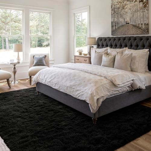 6x9 Ft Large Shag Black Rug X462